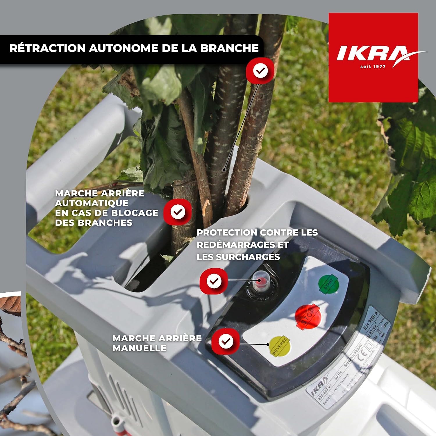 Broyeur de jardin électrique à rouleaux ILH 3000A sécateur et lunettes