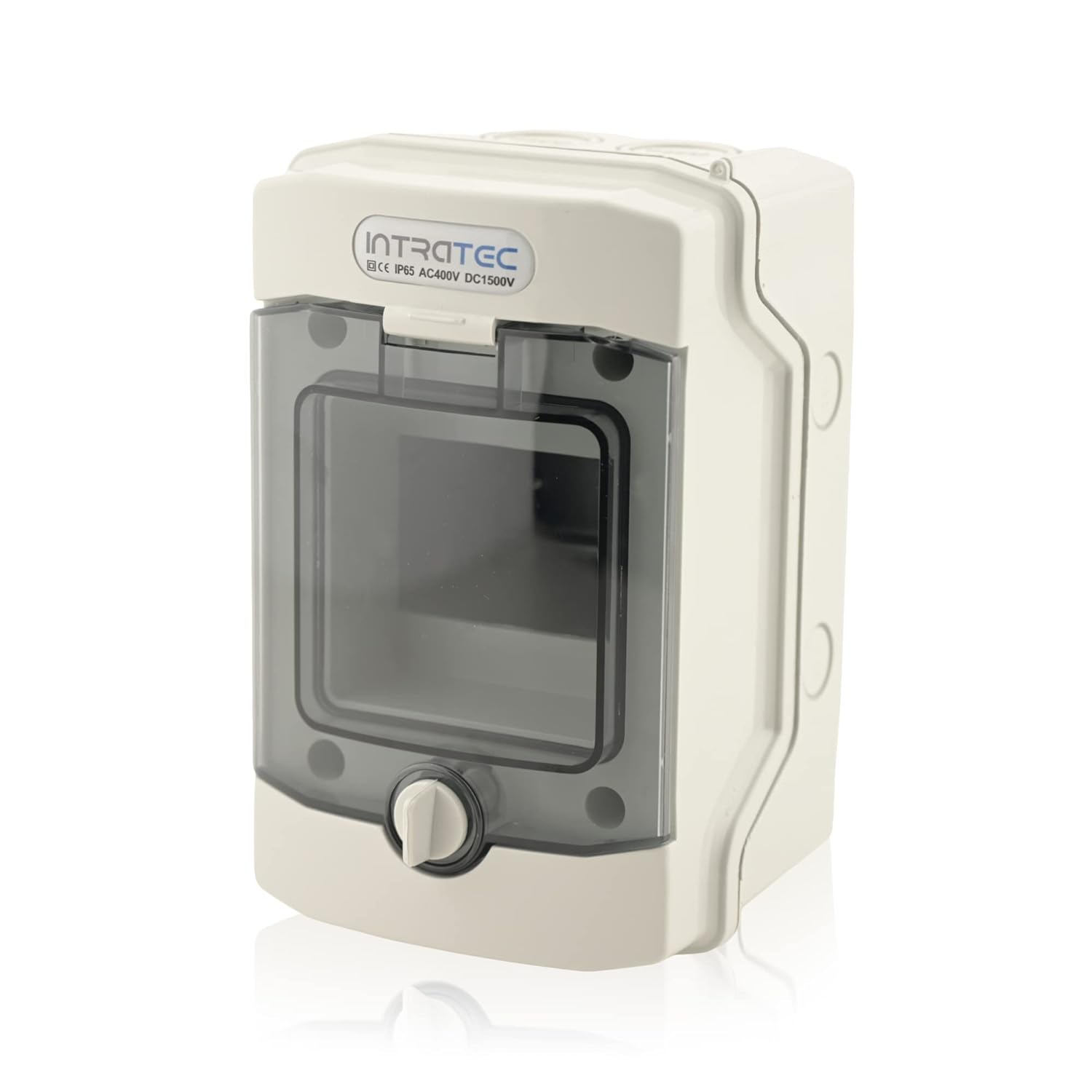 Intratec Tableau électrique extérieur, IP65 – Coffret de répartition pour jardin, cave, garage et extérieur, 1 rangées, 4 modules, 201 x 128 x 120 mm, gris, montage en saillie