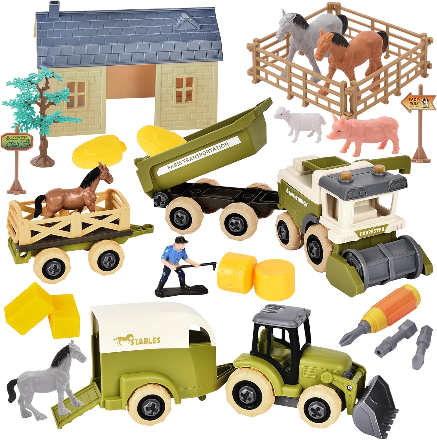 Herefun Jouet de Ferme avec Tracteur, Ensemble de Jouet Ferme Enfant, Tracteur Enfant Jouet, Ferme Enfant, Jouet Educatif Agricole pour Enfant, Animaux de la Ferme, Cadeaux pour Filles Garçons 3 + Ans
