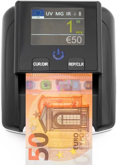 Detecteur Faux Billet & Compteuse de Billets INSERTION UN A UN - Détecteur UV/MG/IR pour Faux Billets Euros, Faux Dollars, Faux Billets Livre Sterling - Scanner portable compact et léger