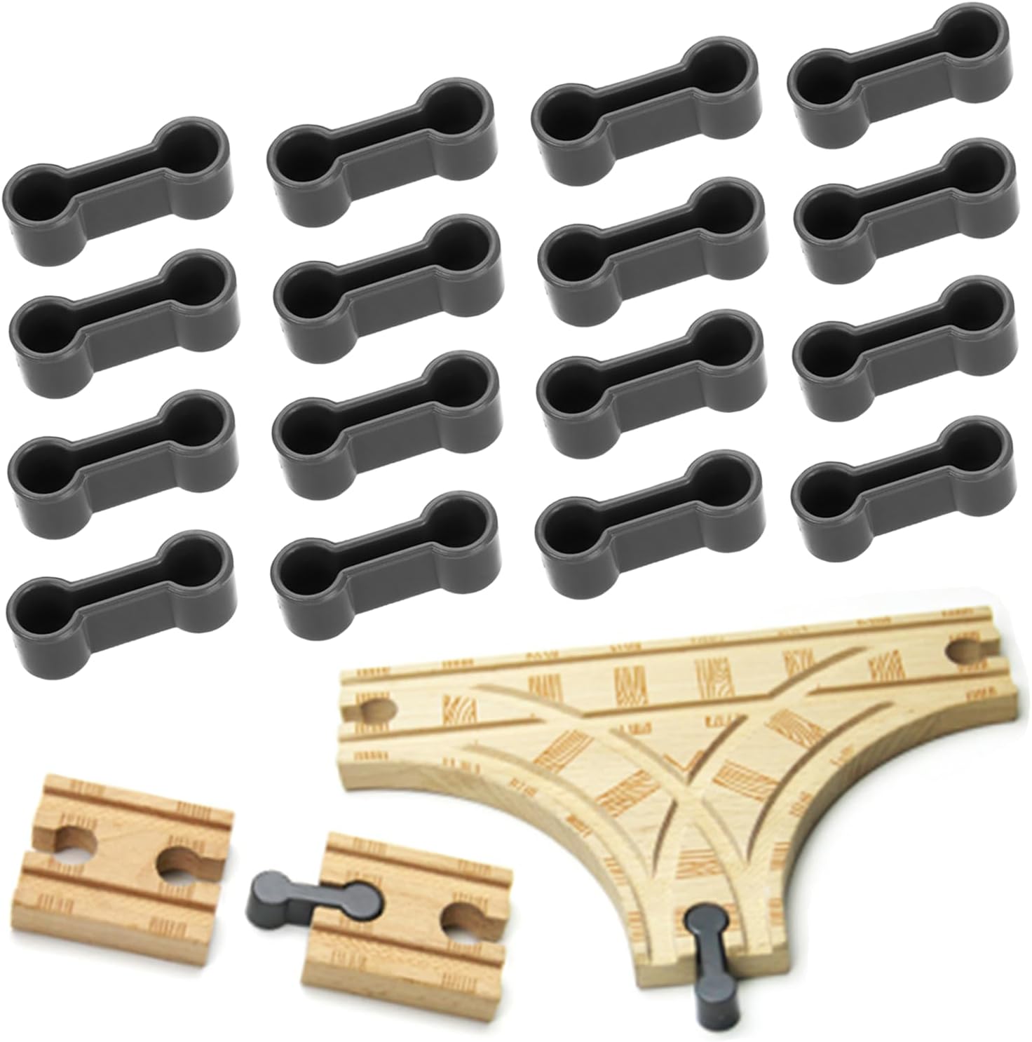 RHQFDM Lot de 20 raccords de chemin de fer pour jouets, connecteurs de rail, connecteurs de rail de train, connecteurs adaptateurs de rail en bois, accessoires de chemin de fer, kit universel