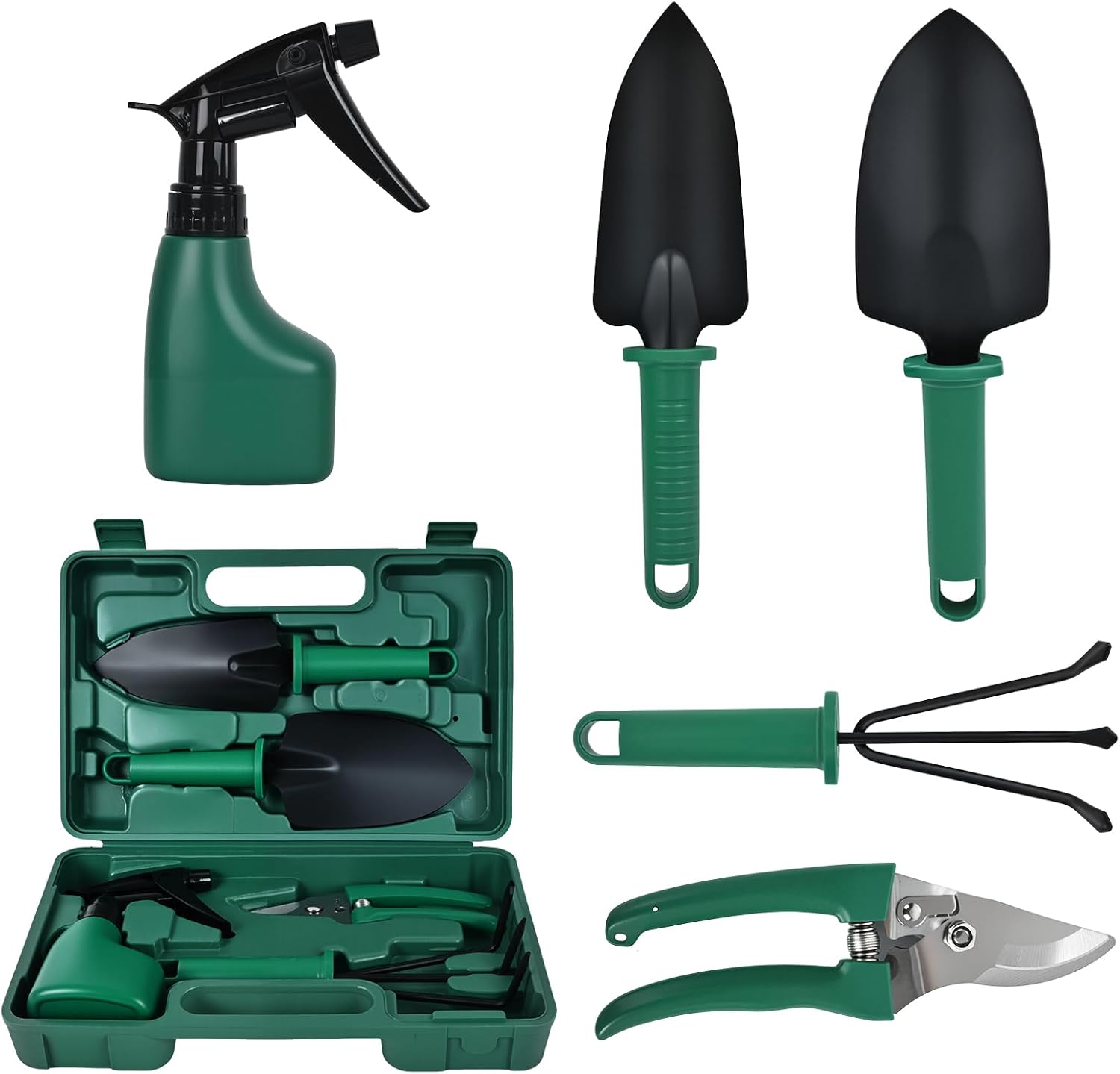 Lot de 5 Outils de Jardin Premium avec Boîte à Outils en Plastique- Poignées Ergonomiques Antidérapantes - Cadeau Parfait pour Jardiniers Débutants et Experts