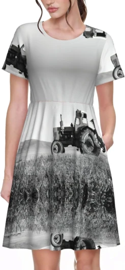 DEXNEL Tracteur Agriculture Tranquil Robe d'été à manches courtes élégante S-3XL Robes décontractées élégantes pour femmes