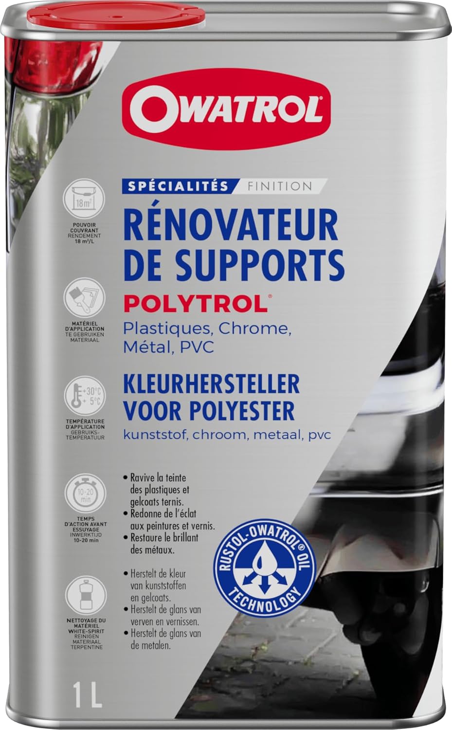 POLYTROL – Rénovateur Plastiques et Multi-Surfaces Matériaux et Rénovateur Voiture Maison Sol Mobilier de Jardin Moto Pierres Marbre Métaux – Rénovateur Extérieur – 1L