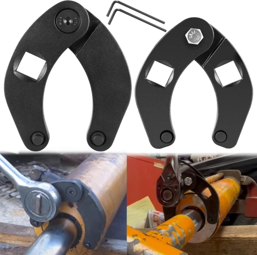 Clé à écrou réglable 1266 et petite clé à écrou réglable 7463 universelle pour vérins hydrauliques sur la plupart des équipements agricoles et de construction.