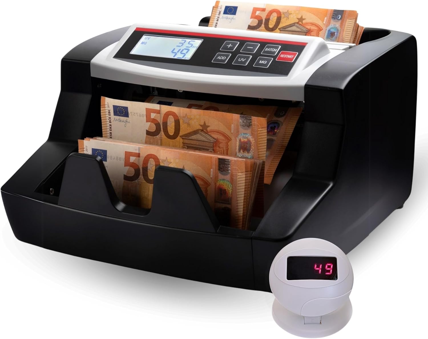 B2000 - Compteur et détecteur de billets - Indique uniquement le nombre de billets - Nombre de billets de n'importe quelle devise - Écran LCD et kit de nettoyage - Garantie 4 ans