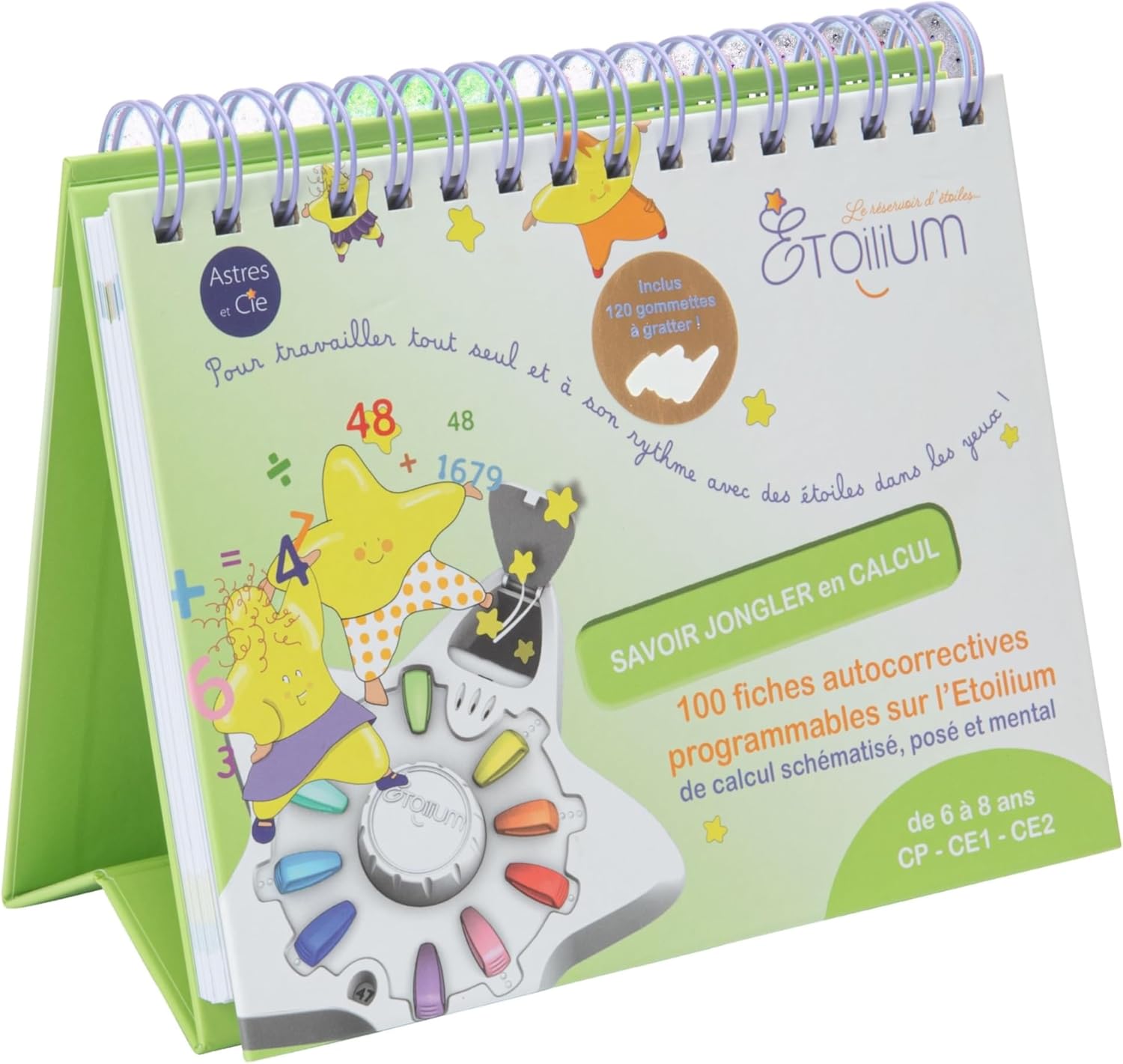 CHEVALET ETOILIUM - Savoir Jongler en calcul 100 fiches autocorrectives programmables sur l’ETOILIUM, Conforme Éducation Nationale, 6 à 9 Ans, CP, CE1, CE2, Addition, soustraction, Multiplication