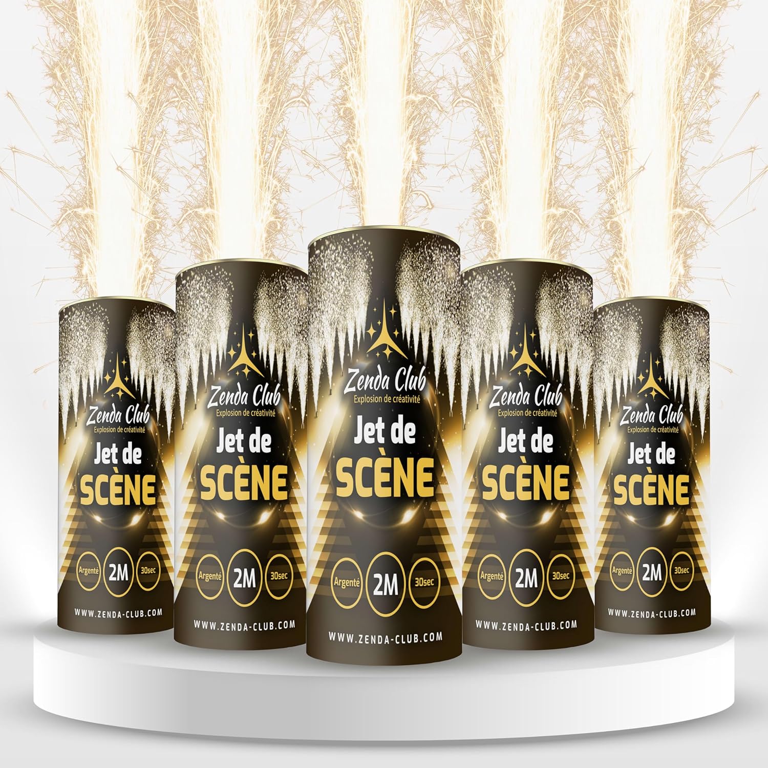 ® 10 jets de scène 2 Mètres 30 secondes Argent, Hauteur de l’effet 2 mètres, Article vendu par multiple de 5 (10 jets de couleur Argent)