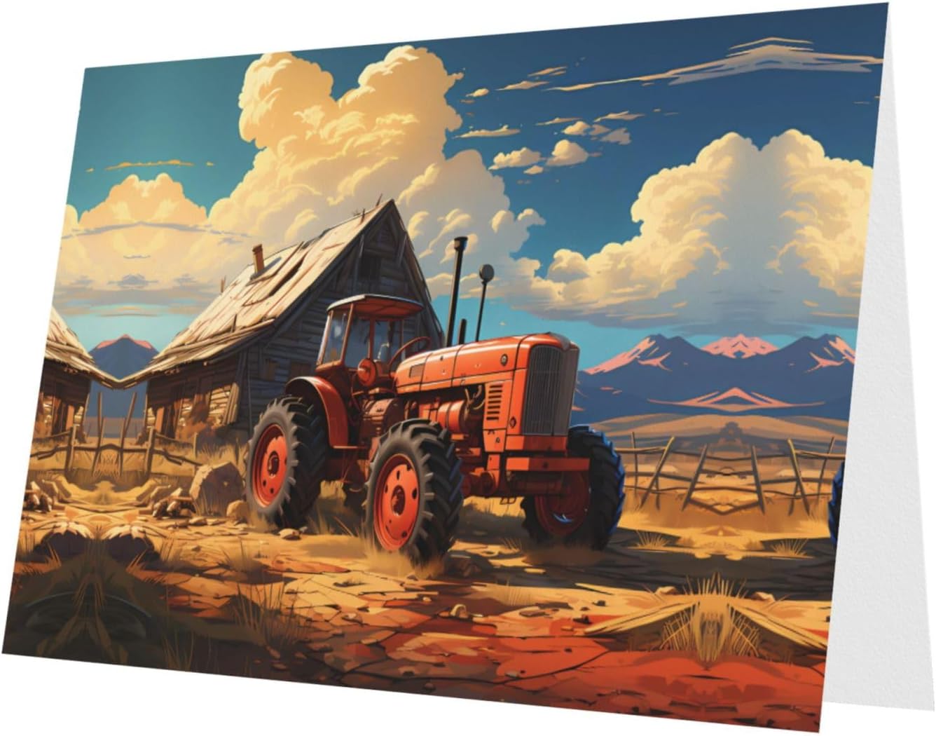 PHAYAH Lot de 10 feuilles de cartes de vacances motif tracteur rouge agricole avec enveloppe grise, convient comme cartes d'invitation pour anniversaire de mariage et fête