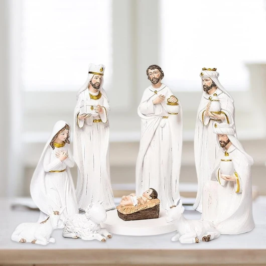Ensembles De Scènes De La Nativité Traditionnelles, Ensemble De Naissance De Jésus, Statue De La Nativité De Noël en Résine, Ensemble De Personnages De Scène De Table De Noël, Scène De La Nativité