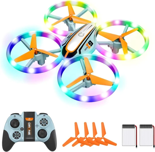 I9 Drone Enfant Jouet,Cadeau pour Garçons et Filles,Helicoptere Télécommandé avec Lumières Colorées,RC Quadricoptère avec Maintien d'Altitude et Mode Sans Tête,2 Batteries Incluses