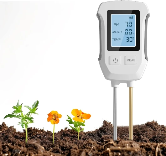 HAILOLY Testeur de Sol ph 3 en 1, Détecteur de Test de Sol Acide-Base, Mesure de Température et d'Humidité, avec Écran d'affichage numérique Optique avec Le Jardinage/Plantes en Pot