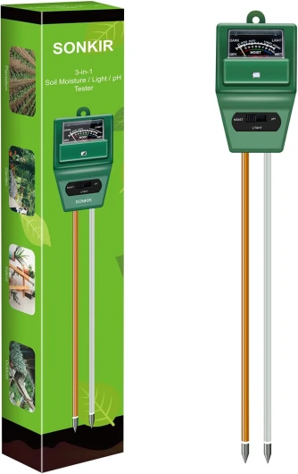 Sonkir pH mètre de Sol, 3-en-1 testeur d'humidité/lumière/pH du Sol Kits d'outils de Jardinage pour Le Soin des Plantes, idéal pour Le Jardin, la pelouse, la Ferme, l'intérieur et l'extérieur (Vert)
