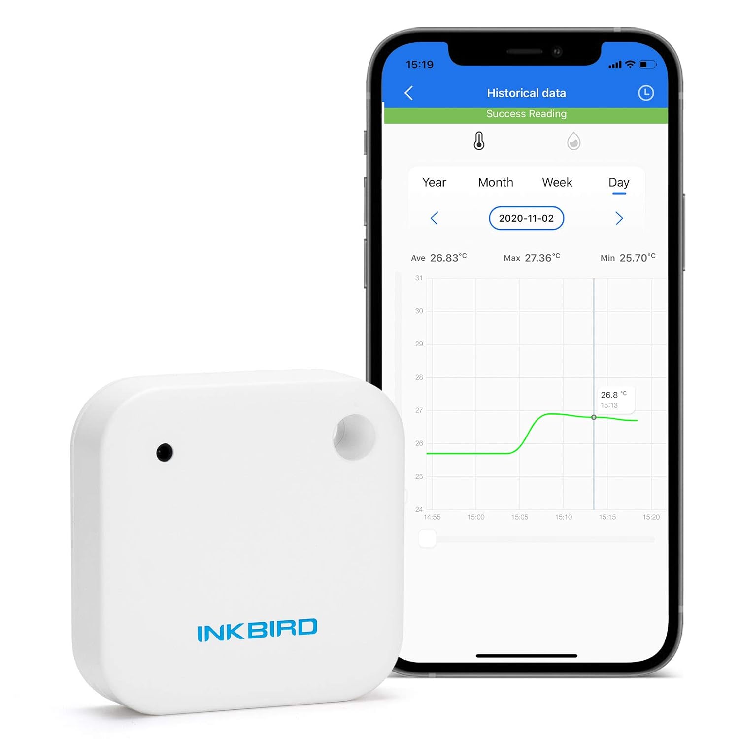 IBS-TH2 Thermomètre Hygromètre Bluetooth Enregistreur Temperature Humidite Magnétique Étanche,Capteur Intelligent Intégré,pour Nourriture,Reptiles,Frigo,Serre,Cave Vin,Terrarium