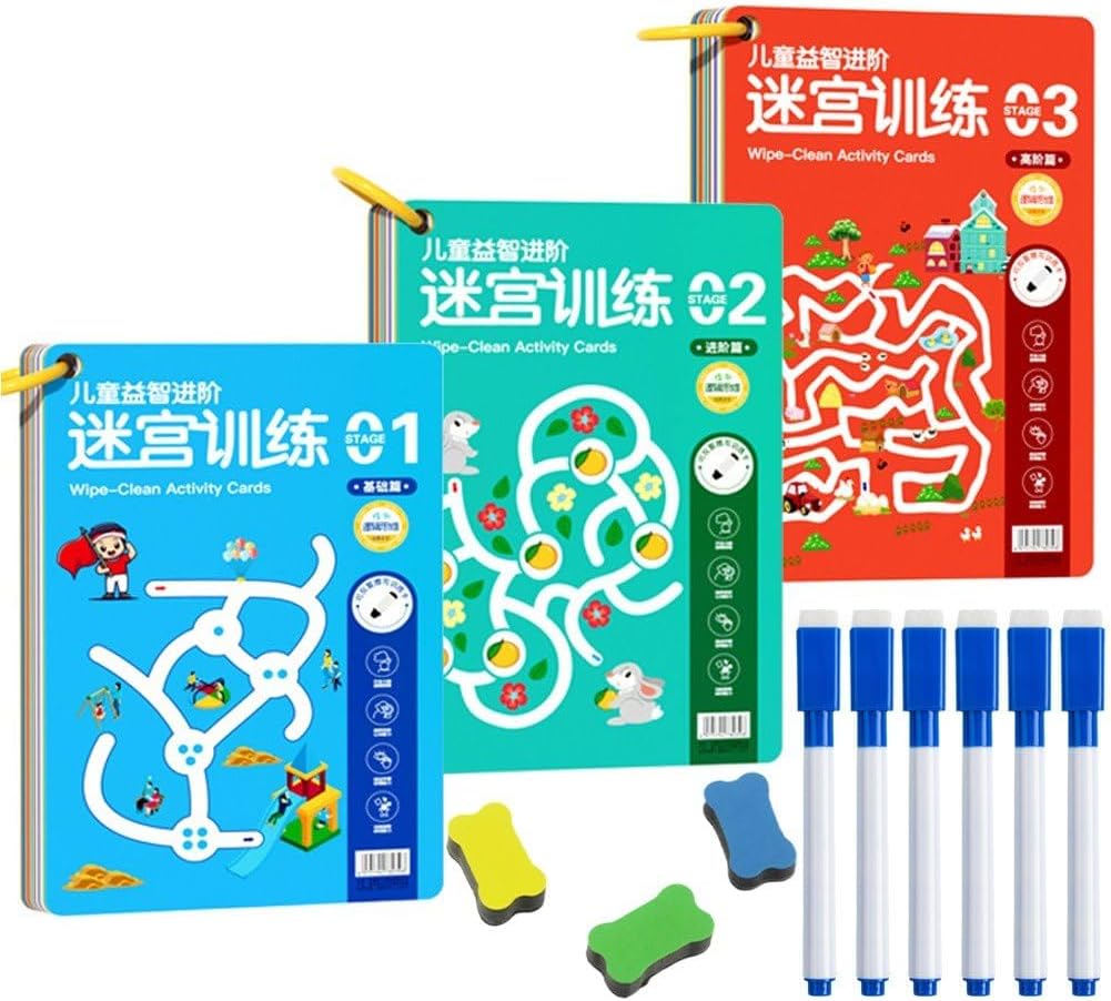 Abbdbd Livre D'entraînement De Labyrinthe De Concentration, Cahier De Pratique Réutilisable, Stylo De Contrôle, Entraînement Magique Montessori, Livre Éducatif pour Enfants