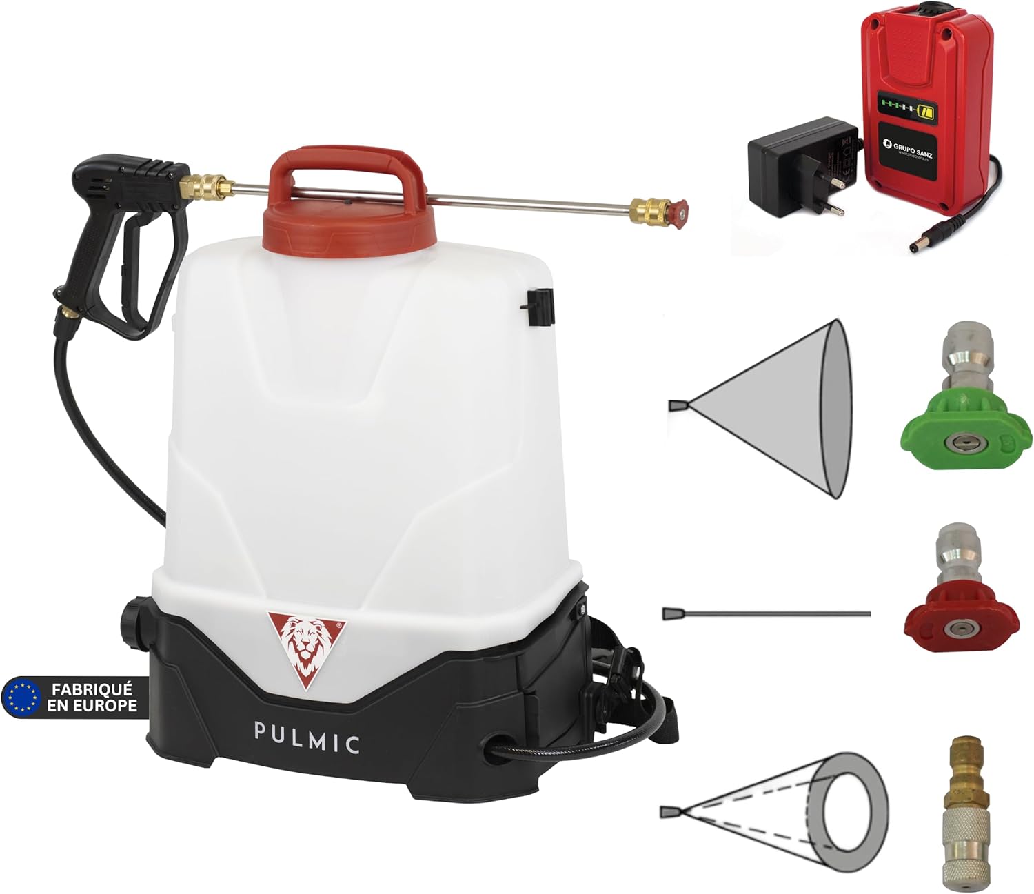 Pulvérisateur Électrique Spécial Toiture et Nettoyage, 7 Bars Projette à 10m avec Lance en Acier INOX, Kit de Buses, Batterie Lithium 18V, Réservoir 15L, Longue Portée pour Démoussage et Nettoyage