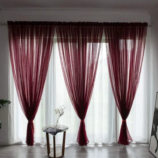 Boyouth Rideaux en Voile Transparent de Couleur Unie avec Passe-Tringle, pour Chambre à Coucher, Salon, hôtel, Bordeaux, 1 Panneau, 100 x 200 cm Rouge Vin 100L X 200H cm (1 Panneaux)