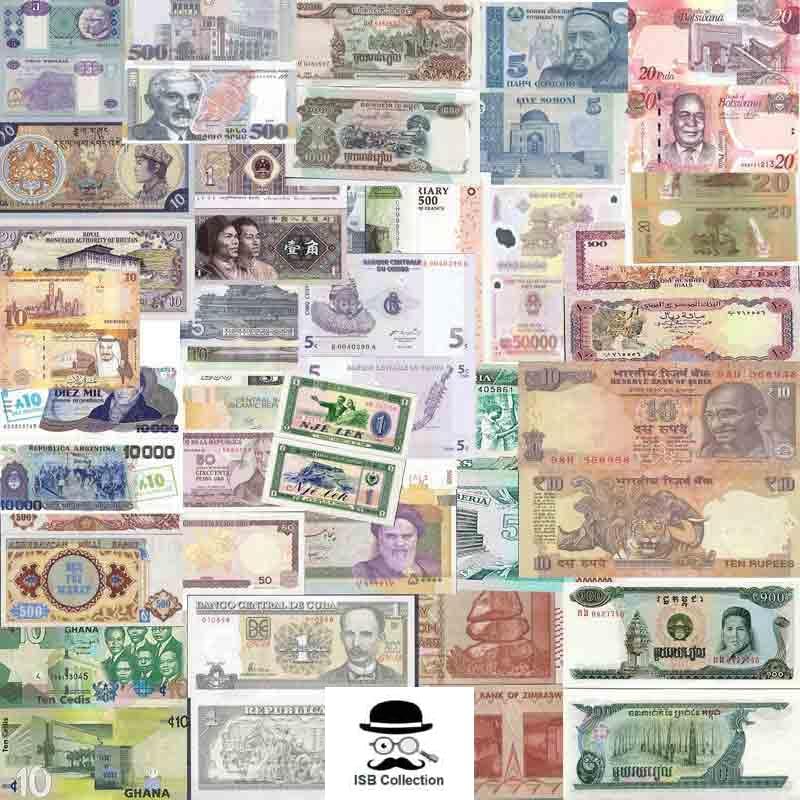 Tous Pays Assortiment Billets de Banque Déclinaison 25 Billets Différents
