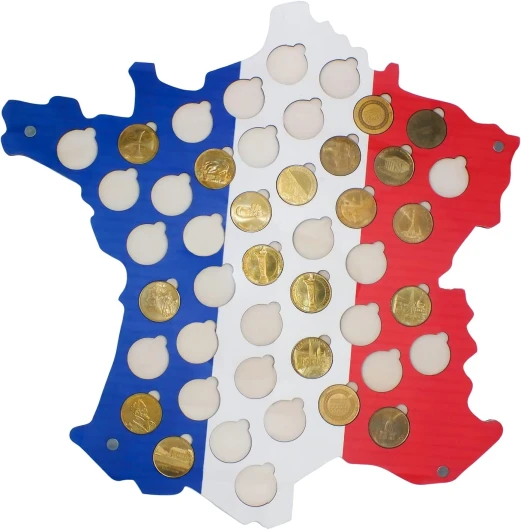 3941 Carte de France en bois pour 45 Médaille Touristique - Accessoires pour médailles touristiques ou pièces de souvenir à suspendre - avec plaque de protection en plexiglas - 43.5 x 44 x 0.5 cm