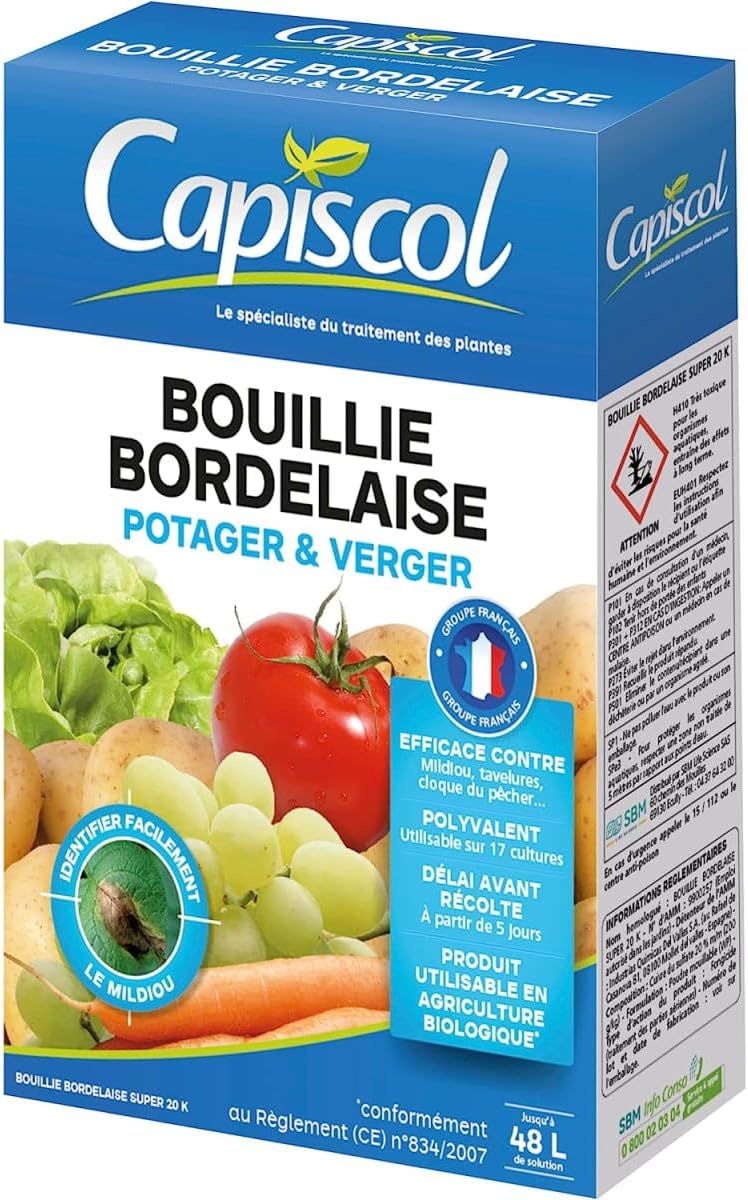 CAPISCOL - BB20300 - Bouillie bordelaise - Étui 300 G - 48 L de solution - Mildiou Tavelure Cloque du Pêcher