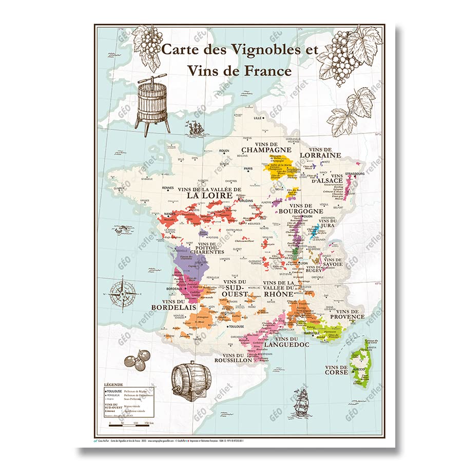Carte des Vignobles et Vins de France - Affiche (42x59.4 plié)