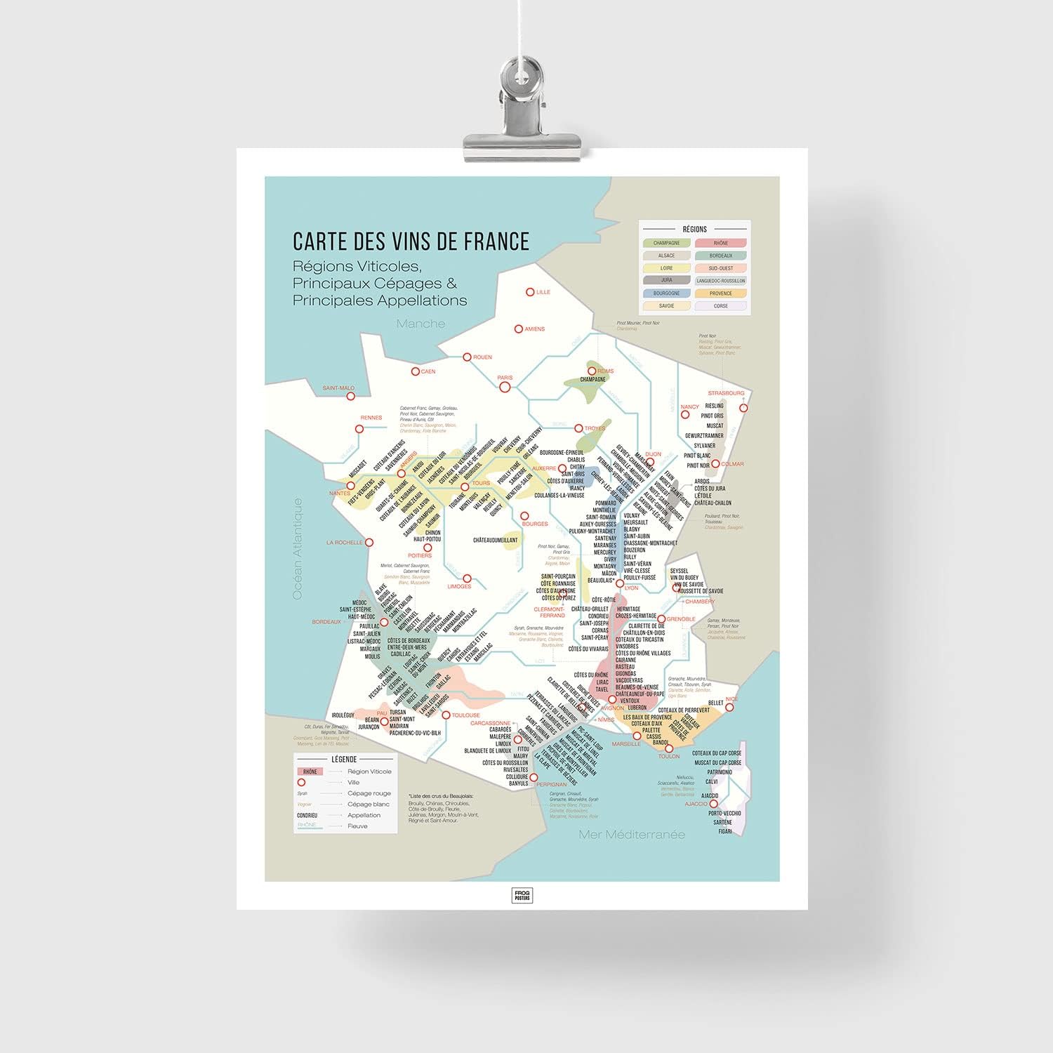 Carte des vins de France 50x70cm - vignobles français - régions viticoles - poster vintage - affiche vintage