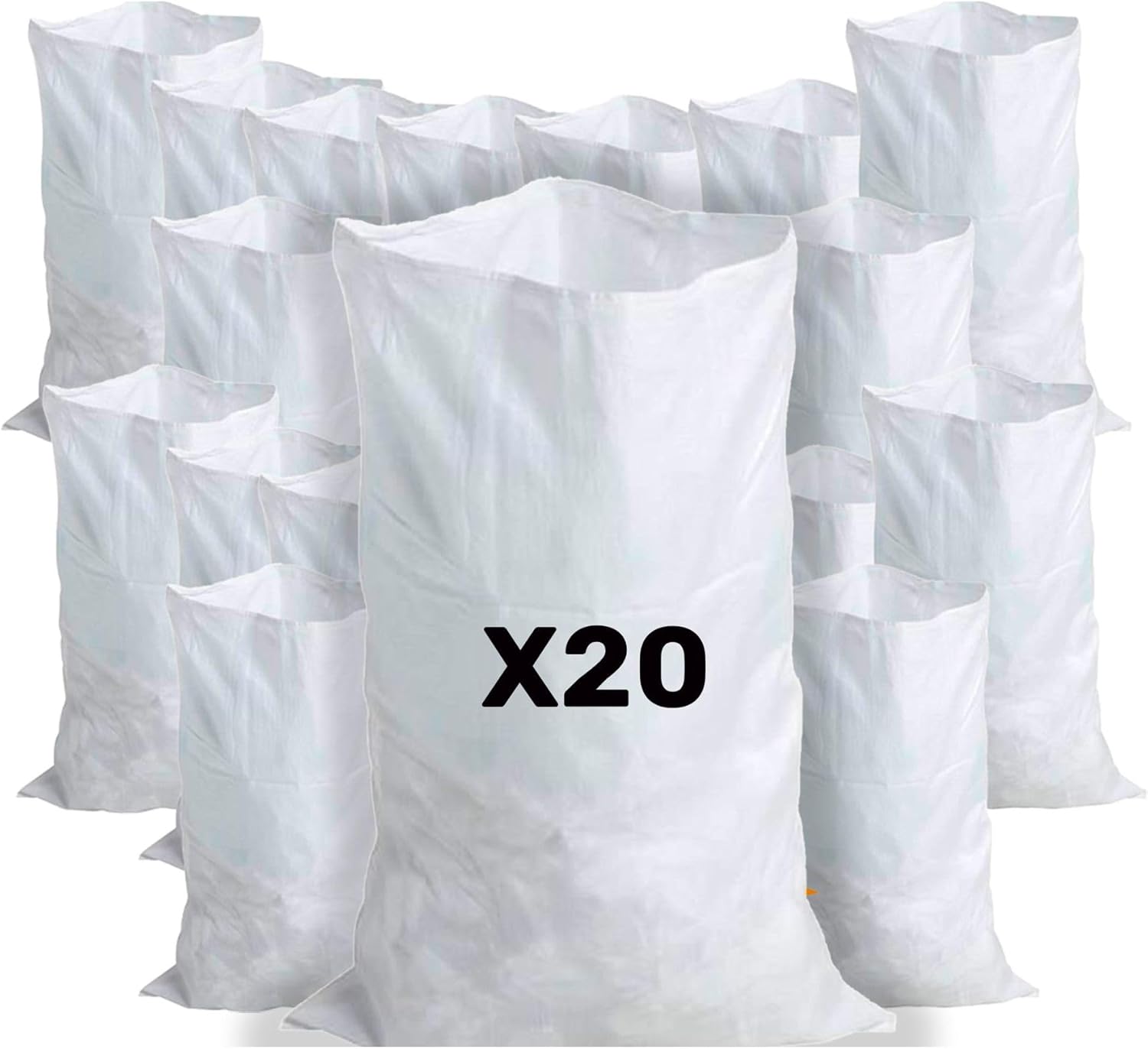 20 Sacs à Gravats, 55 x 95cm, 55kg, Résistant et Réutilisable, En polypropylène tissé blanc, Sable, Terre, Gravier, Jardinage, Chantier, Déchets de constructions