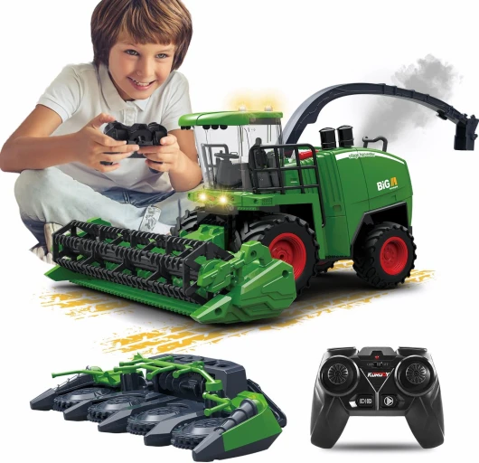 PENGBU RC Jouet moissonneuse-batteuse à partir de 3, 4, 5, 6 ans, moissonneuse-batteuse télécommandée, pour grands enfants avec pulvérisations, lumière et son, cadeaux de Noël pour enfants