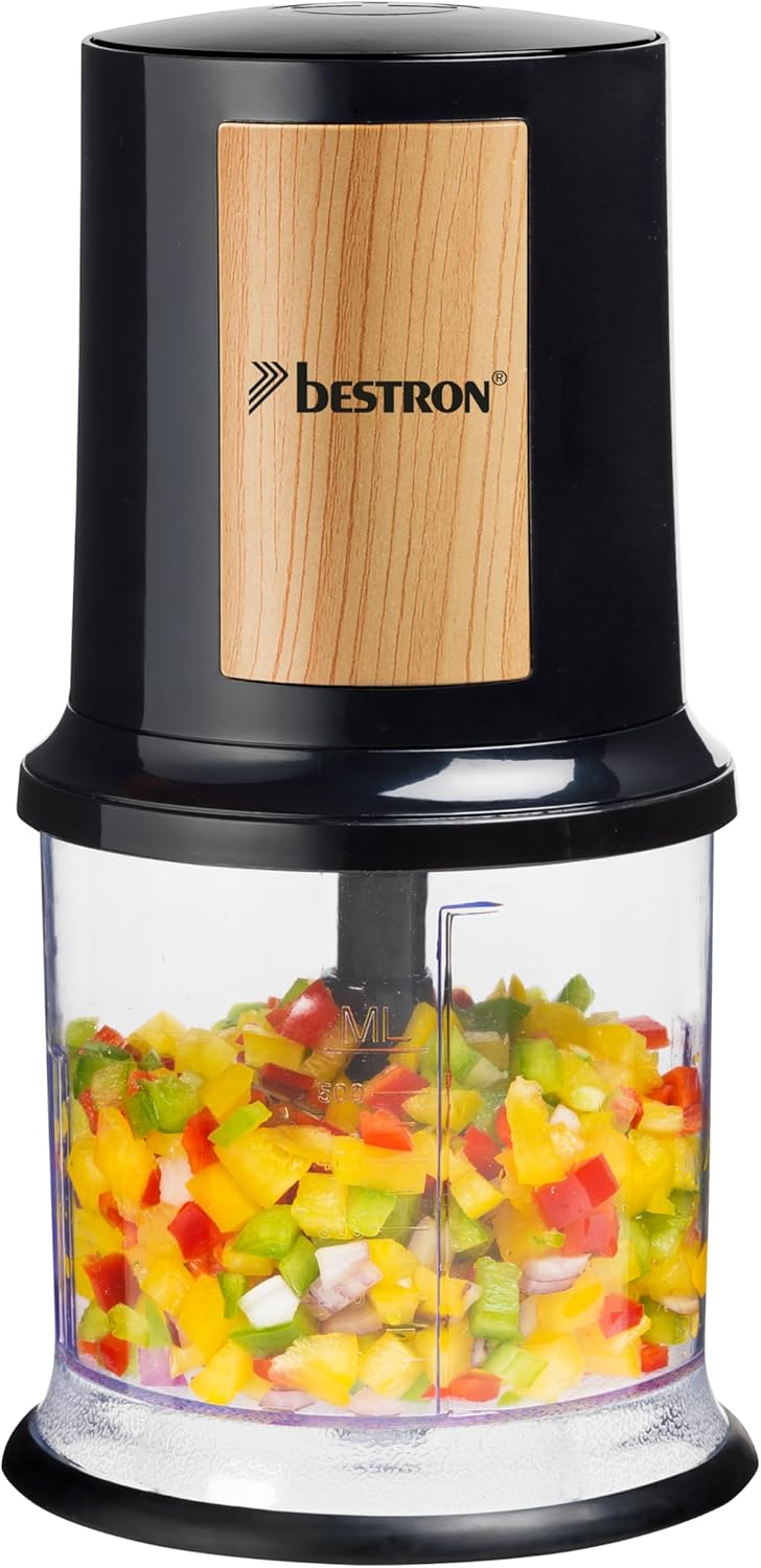 Hachoir électrique, mini hachoir idéal pour les légumes, les oignons, Deux lames de coupe & capacité de 500 ml, Coleur: Noir/Argent