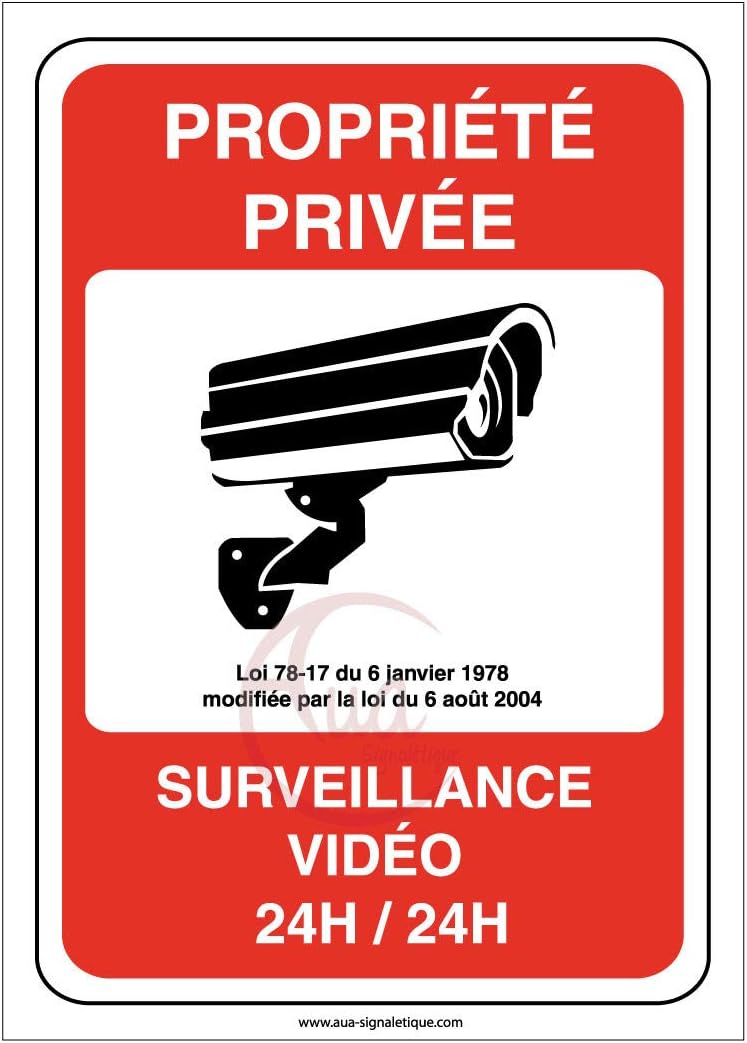 Autocollant Propriété privée sous surveillance vidéo 24H /24 - 75x105 mm, Vinyl adhésif