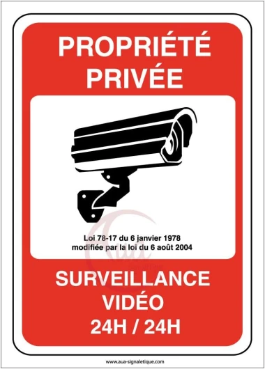 Autocollant Propriété privée sous surveillance vidéo 24H /24 - 75x105 mm, Vinyl adhésif