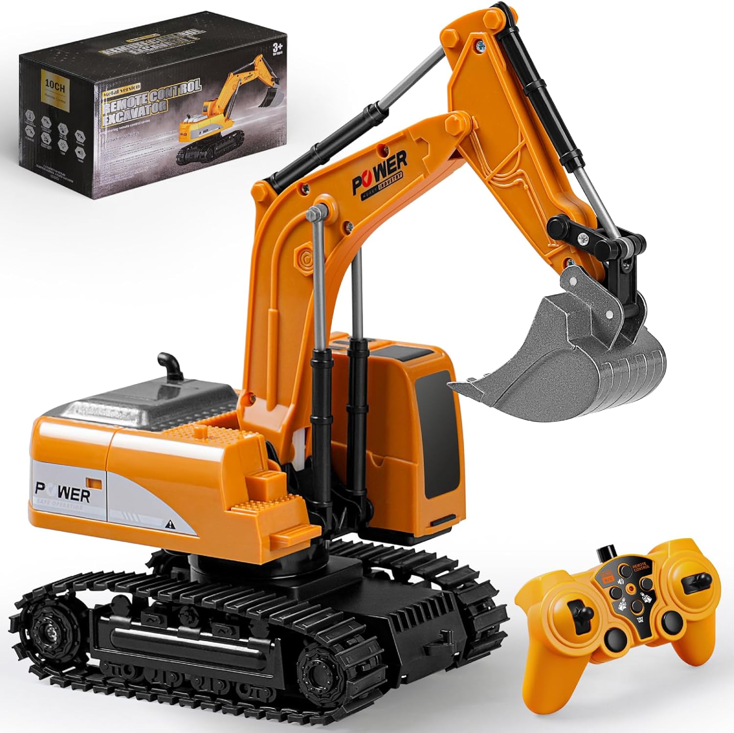 Pelleteuse Télécommandée, Rechargeable Excavateur Jouets pour Enfants, RC Pelleteuse avec Pelle Métallique,Jouets à Creuser pour Les Tout-Petits,Démo à Une Touche/Lumières/60+ Minutes de Jeu