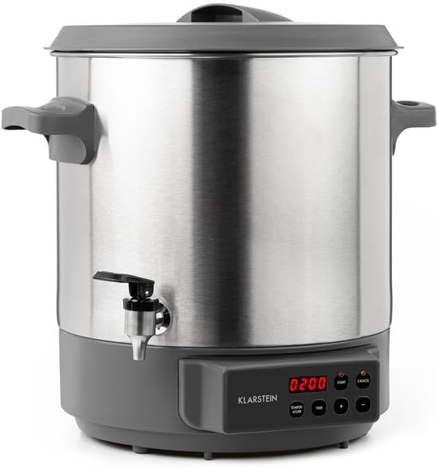 Lady Marmalade - Pasteurisateur, Distributeur pour boissons chaudes, 27 L, 1800 Watt, 30-100 °C, Minuterie, Fonction réchauffage, Protection contre la surchauffe, Acier inoxydable brossé