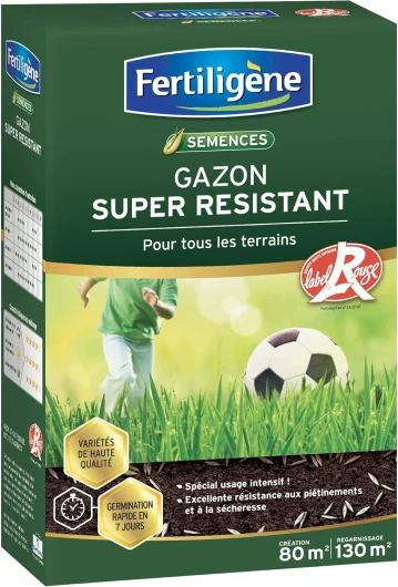 FERTILIGENE RESI80 - Semences Gazon Super Résistant Tous Terrains 2 kg - Premières pousses en 1 semaine - Usage intensif et certifié Label Rouge - Excellente résistance aux piétinements - Pour 80 m²
