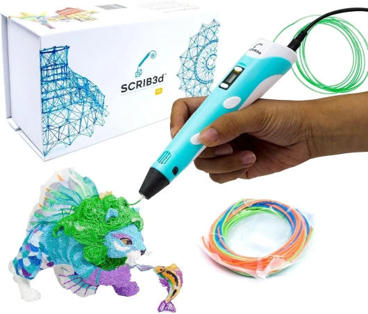 SCRIB3D Stylo d'impression 3D P1 avec affichage - Contient un stylo 3D, 3 couleurs de départ de filament PLA, un livre de pochoirs + instructions de projet et chargeur (français non garanti)
