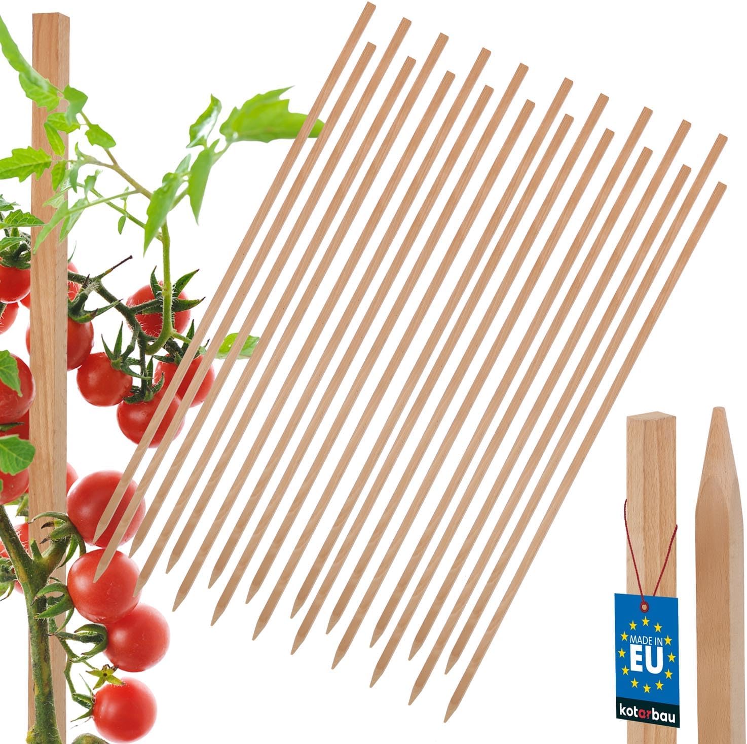 ® Lot de 20 piquets de clôture pour tomates - 150 cm - Poteaux en bois pointus - Support pour plantes - Support de clôture - Tuteurs de plantes en bois pour stabiliser les plantes