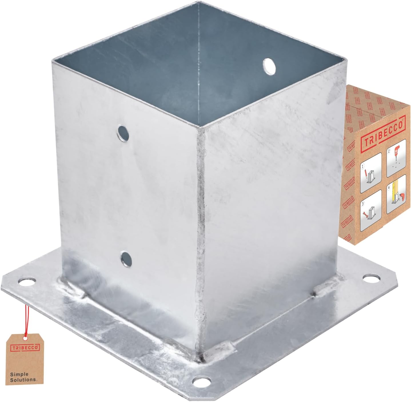 Douille à visser pour poteaux en bois carré galvanisé à chaud (120 x 120 mm) - Poteau de sol - Support de clôture - Plaque de sol - Support d'ancrage