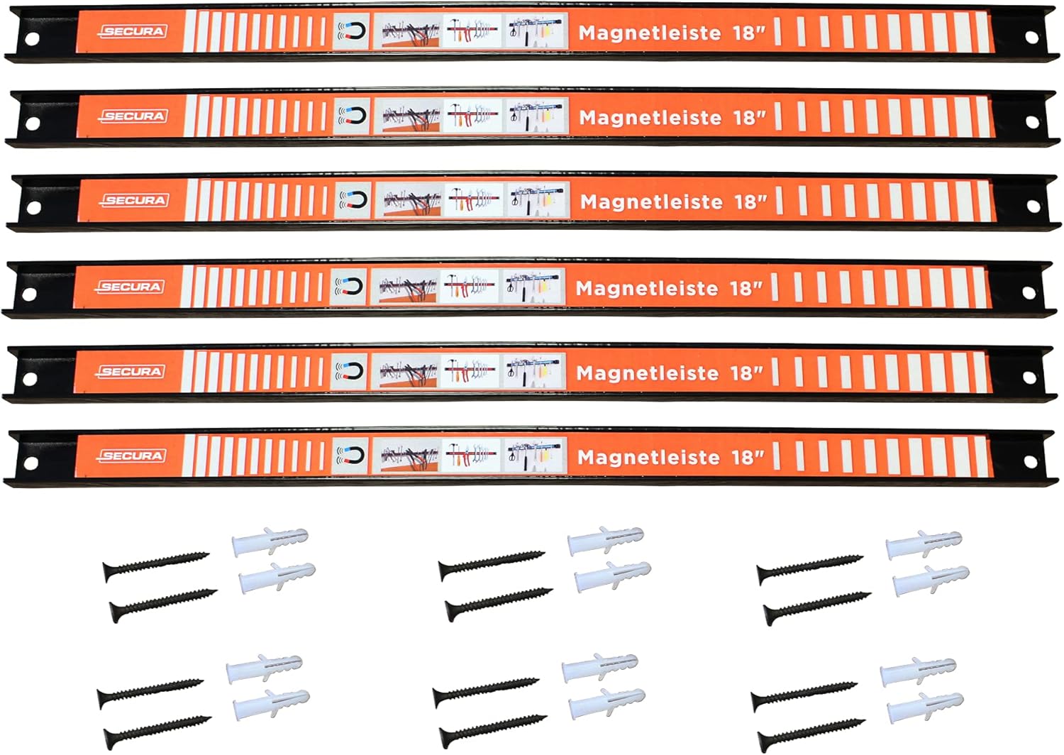 SECURA 6x Barre Magnétique Porte-Outils Support Magnétique pour Outils Rail Magnétique pour Fixation Murale 46cm