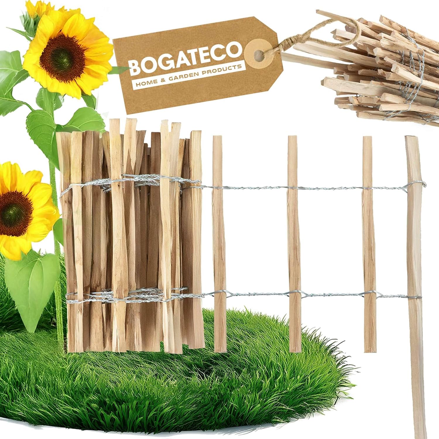 Piquet Clôture en Noisetier Bois - 500 cm de Long et 35 cm de Hauteur - Distance Entre Lattes 7-8 CM - Idéal comme Une Clôture de Jardin - Peut être Utilisé comme de Support pour Les Vignes