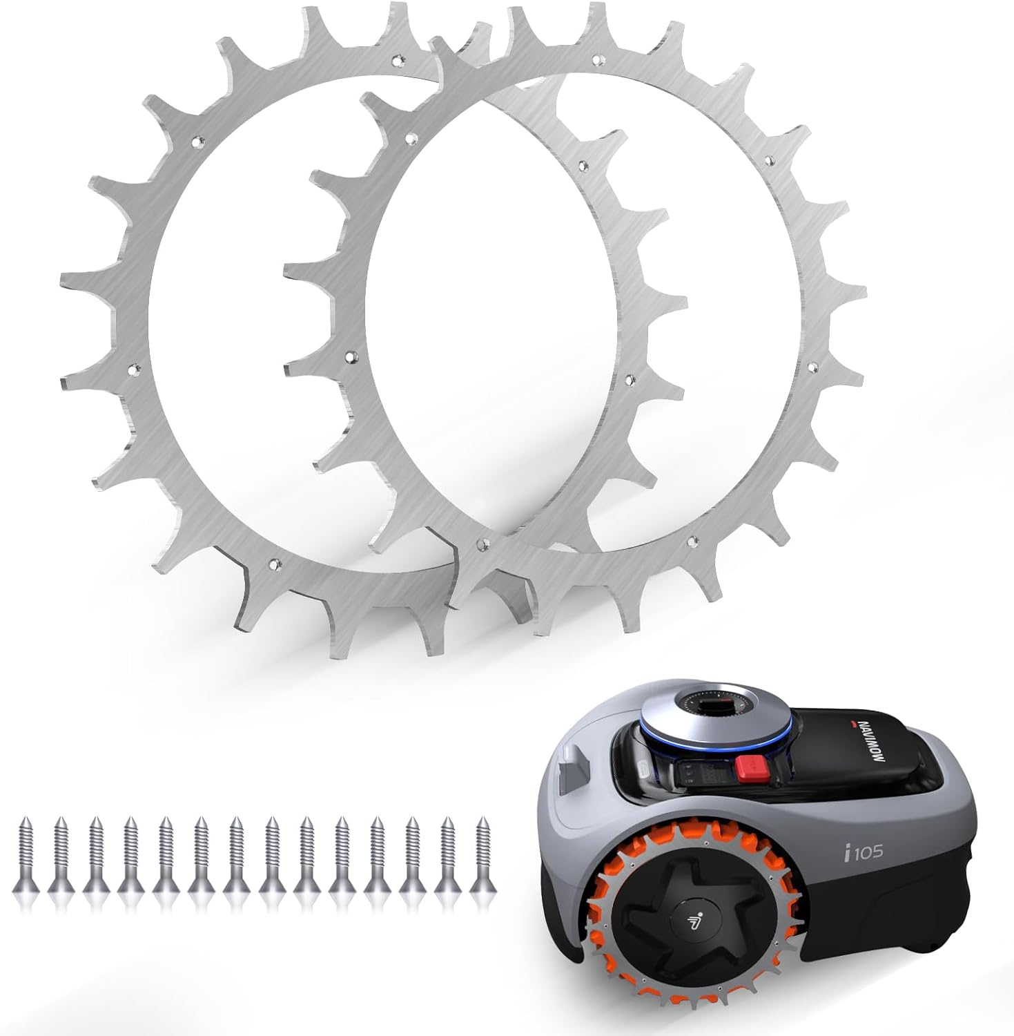 2x Crampons en Acier Inoxydable de qualité supérieure pour modèles Navimow i105E polis,14 x vis – Amélioration de la Traction pour Tondeuse Robot