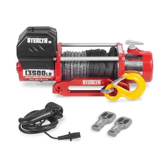 Stealth V2 13500lb 12v Treuil électrique économique sans fil - Moteur haute puissance, engrenage en acier intégral, solénoïde scellé robuste, 2 télécommandes sans fil, convivial - Corde synthétique