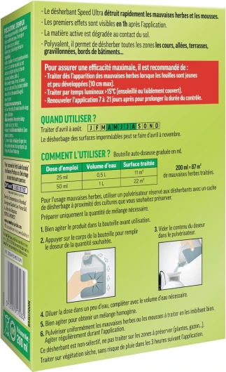 RMU200N - Désherbant Jardin Action 2 en 1 Polyvalent 200 ml - Premiers effets visibles 1h - Elimine mauvaises herbes et mousses par simple contact - Produit à base d'acide pélargonique - 87 m²