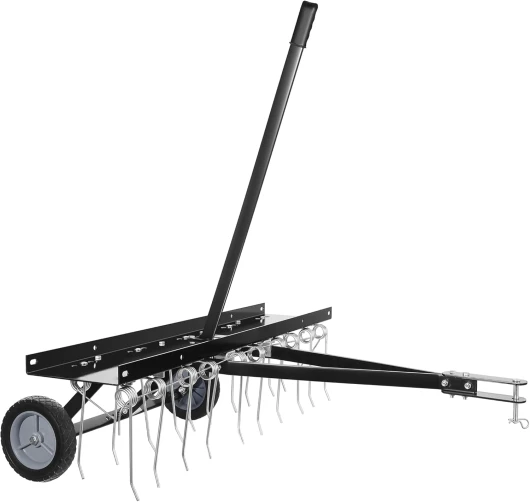 WilTec Scarificateur Trainé pour Tracteur Tondeuse Largeur de Travail 100cm Roues en Caoutchouc 7