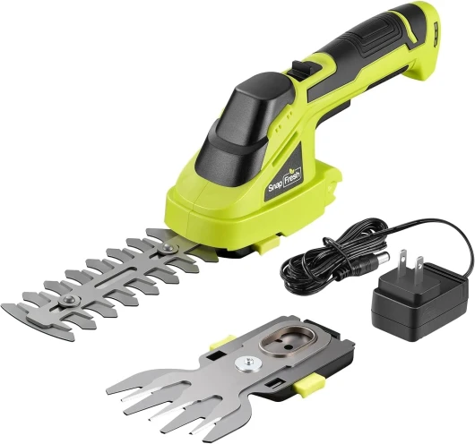 Taille Haie Batterie Electrique Mini Taille-Herbes sans Fil avec Batterie 7,2V Cisaille Sculpte-Haies 2 en 1 et Chargeur - Autonomie: 60 Min, Longueur de Lame: 14 cm(Arbustes) / 8 cm(Herbe)