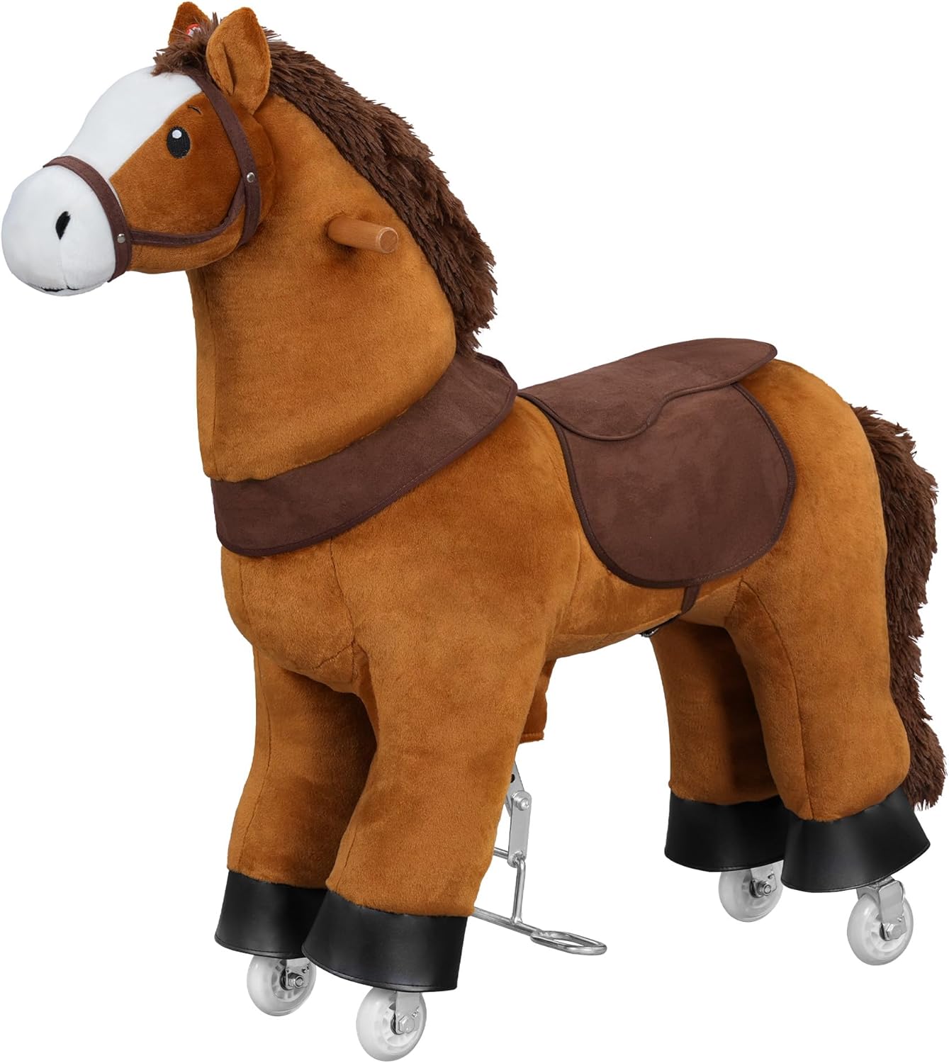 Cheval sur roulettes, Cheval Peluche à Monter, Cheval à Bascule pour Enfants, Cheval en Bois pour Enfant de 3 Ans, avec Son, Intérieur Extérieur, en Bois Métal, Brun