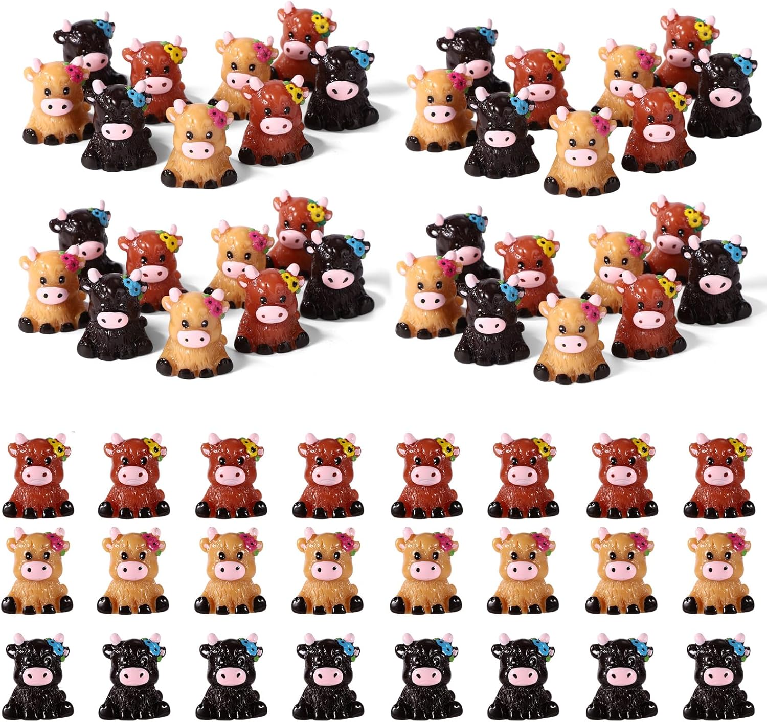 Lyreh 60pcs Vache Résine, 3 Couleurs Figurines de Nains de Jardin Mignonnes Petites Statues d'animaux Amusantes pour Décoration Maison Salle Bain Cuisine Jardin Bureau