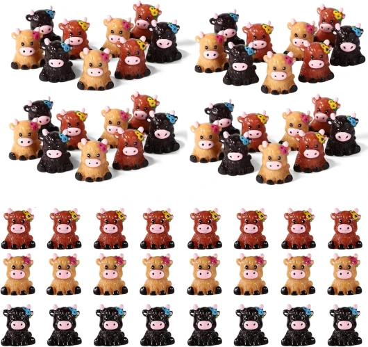 Lyreh 60pcs Vache Résine, 3 Couleurs Figurines de Nains de Jardin Mignonnes Petites Statues d'animaux Amusantes pour Décoration Maison Salle Bain Cuisine Jardin Bureau