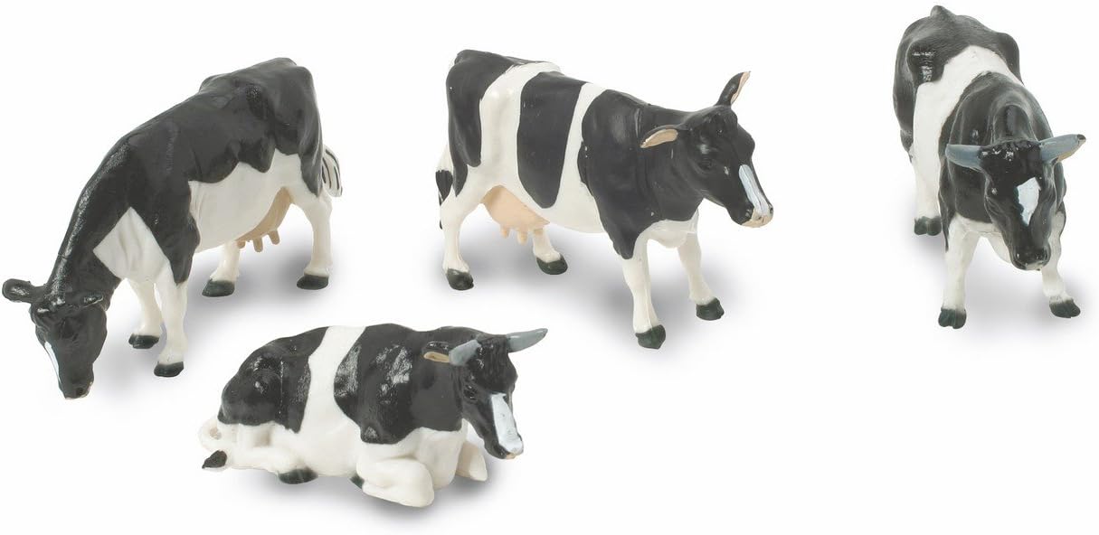 Britains Tomy- Vaches Noires et Blanches-Échelle 1/32-Lot de 4, 152162 1/32 Assortiment de 4 Vaches noires blanches
