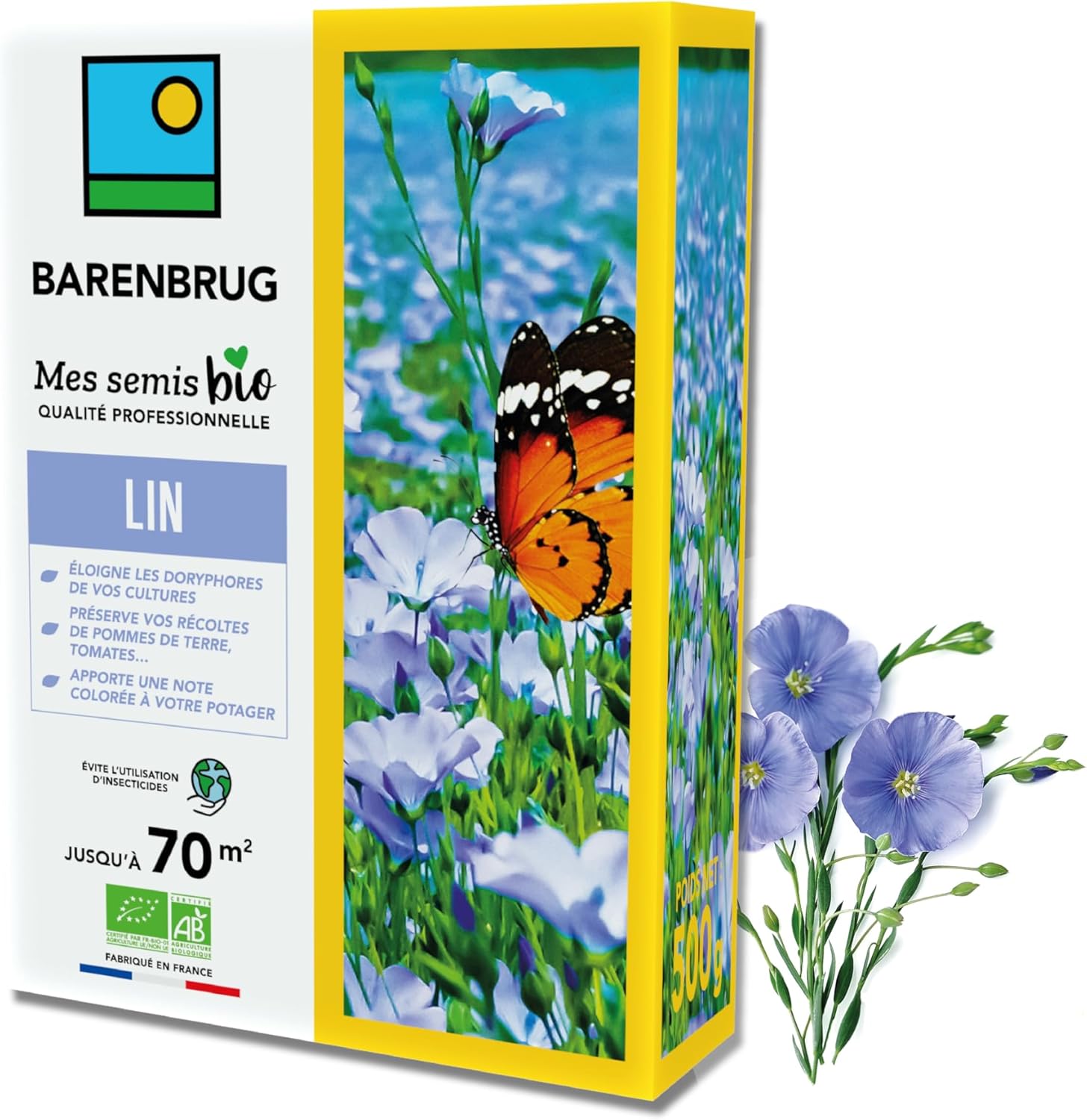 Lin BIO - Éloigne les Doryphores des Cultures - Préserve les Récoltes - Apporte une Note Colorée au Potager - Évite l'Utilisation d'Insecticides - Fabriqué en France - 500G