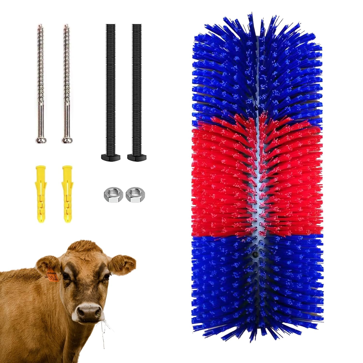 Brosse à Gratter pour Cheval Vache, Brosses à Cheval Semi-Rondes 40cm Brosse à Vache Brosse à Gratter Universelle Tapis à Gratter en Nylon Brosses de Massage pour Mouton Cheval Vache, Rouge Bleu